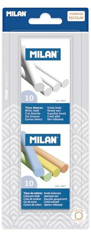 MILAN Blisterpackung mit 10 weißen Kreiden + Box mit 10 farbigen Kreiden (Calciumsulfat)