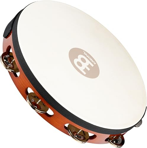 Meinl Percussion TAH1AB Traditional 10-Inch Wood Tambourine with Goat Skin Head and Steel Jingles, 1 Row