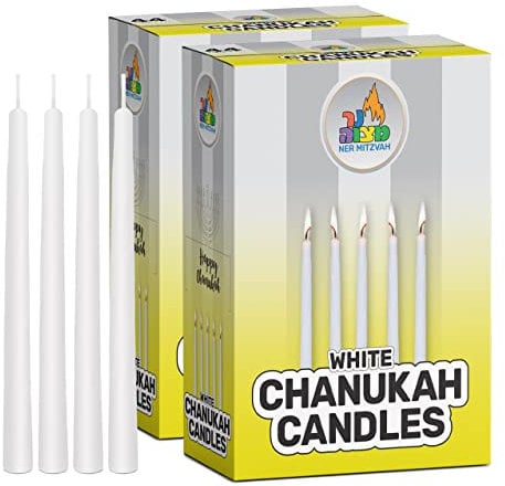 Ner Mitzvah Weiße Chanukka Kerzen Standardgröße - Tropffreie Menora Kerzen - Paraffinwachs In Premium-qualitä - 44 Kerzen pro Karton - 2er Pack