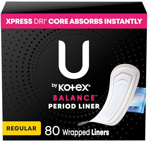 U by Kotex Balance Wrapped Panty Liners, Regular Length, 80 Count (Packaging May Vary)