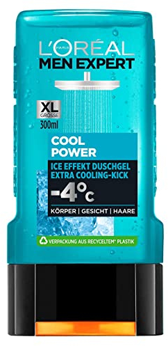L'Oréal Men Expert Duschgel für Körper, Gesicht und Haare, Ice Effekt und extra Cooling-Kick für Männer, Cool Power, 1 x 300 ml
