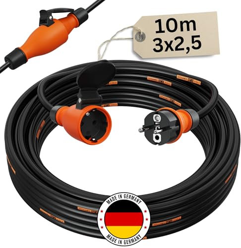 Verlängerungskabel 10 Meter IP54 Außen Verlängerung 10m Stromkabel Außenbereich Kabel Strom Verlaengerungskabel Gummikabel TITANEX 3x2,5 Schuko Outdoor Extension Cord