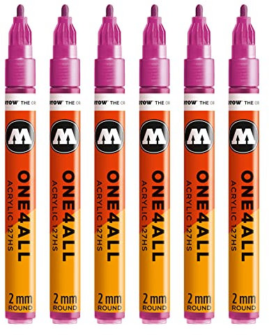 Molotow One4All 127HS Acryl Marker (2,0 mm Strichstärke, hochdeckend und permanent, UV-beständig, für fast alle Untergründe) 6 Stück Farbe 225 metallic pink