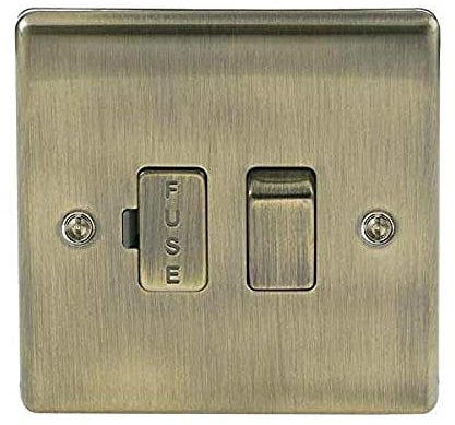 BG Electrical Switched Fused Connection Unit, Fused Spur Switch, Double Pole, Raised and Slim Profile, Round Edges, Nexus Metal, Antique Brass, 13A, NAB50