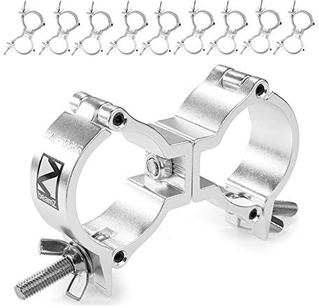 10x BeamZ BC50-100D Swivel Coupler Slimline Truss Clamp Aluminium Set, Heavy-Duty DJ Stage Lighting Goalpost Mount, Fits 48-51mm Pipe, 100kg SWL, 360-Degree Rigging Clamp