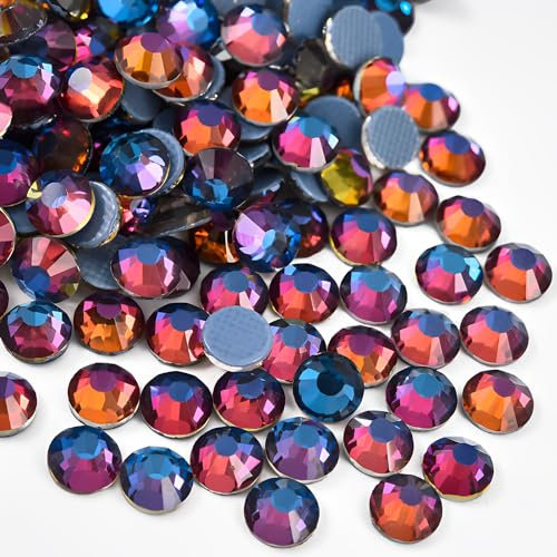 Jollin, Strass termoadesivi con retro piatto, in vetro, adatti come diamanti e gemme, 4,8 mm (20 SS, 576 pezzi, blu-viola (blue blaze))
