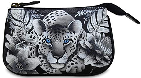 Porte-Monnaie Anuschka | Cuir véritable, Art Original Peint à la Main | Léopard de Cléopâtre