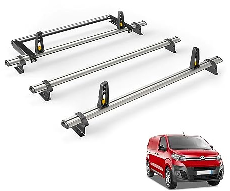 For Peugeot Expert 2016+ Roof Rack Van Guard UltiBar Plus 3x Bars + Roller | Note: Only Suitable for 'Standard' Wheelbase Models with Twin Rear Doors, Aluminium Heavy-duty Van Roof Bars