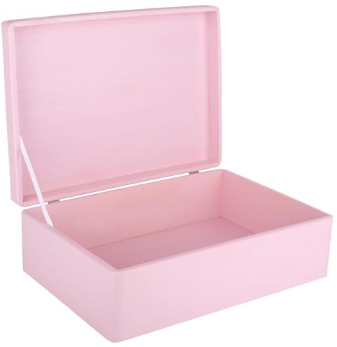 Creative Deco XL Rosa GroßeHolzkiste mit Deckel | 40x30x14 cm (+/- 1cm) | Erinnerungsbox Baby Holzbox mit Deckel Lackiert Kasten | Für Dokumente, Spielzeuge, Werkzeuge | ROH & UNGESCHLIFFEN