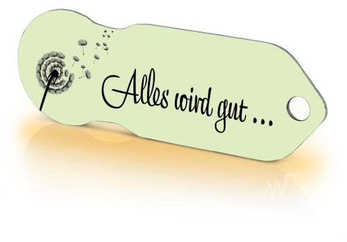 Einkaufswagenlöser ® Alles Wird gut/Entriegler für Einkaufswagen – inkl. 1 Jahr Schlüsselfundservice/Einkaufswagenchip abziehbar/Einkaufschip zum rausziehen/Schlüsselanhänger Metall / 1 Stück