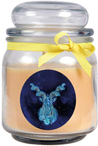 HS Candle Sternzeichen Duftkerze Vanille im Bonbonglas (Steinbock) - viele Motive zur Auswahl, 500g - Brenndauer bis zu 70 Std - Capricorn