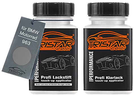 TRISTARcolor Motorradlack Lackstift Set für BMW Motorrad 963 Granitgrau Metallic Matt Basislack Klarlack je 50ml