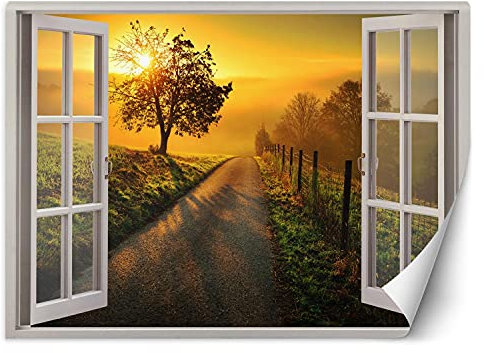 Feeby - 3d Tapete - Fensterblick - 140x100 cm, Fototapete Schlafzimmer - Deko Wohnzimmer - Wallpaper - Wand Deko - Wandtapete XXL - Tapete - Wanddeko - Vliestapete - Landschaft