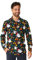 Suitmeister Schwarzes Weihnachtshemd für Herren - Hässlicher Weihnachten Holiday Icons Santa and Elves Print - Tailliert Party Kostüme - Schwarz