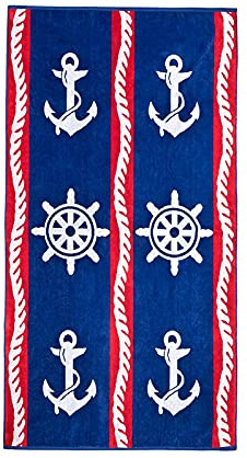 Floringo Velours Strandtuch Strandhandtuch 100% Baumwolle 100x180 Strandlaken (Anker)