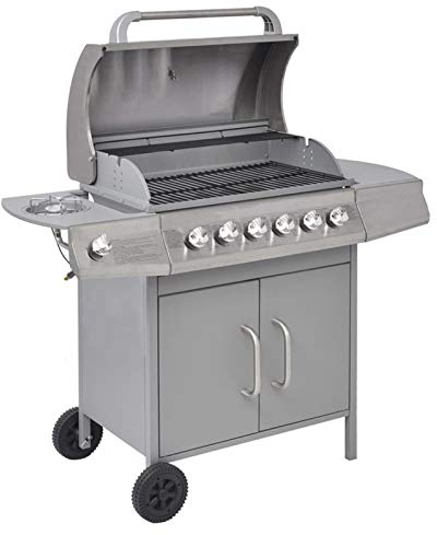 Susany Barbecue Griglia a Gas 6+1 Fornelli Nero e Argento con Ruote 133x58x108 cm,Barbecue da Giardino,Barbecue da Esterno,Barbecue a Gas,Griglia a Gas,Barbecue Griglia a Gas da Giardino Esterno