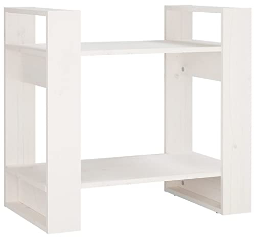 vidaXL Bücherregal Raumteiler Standregal Aktenregal Wandregal Regal Raumtrenner Aufbewahrung Büroregal Weiß 60x35x57cm Massivholz Kiefer