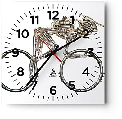 Modern Wanduhr Fahrrad Roboter Modern 30x30cm Quadrat Klein Wand Uhr Glas Analog Zimmeruhren Küche Büro Wohnzimmer Glasuhr Wall Clock Dekoration Design Wanddekoration Küchenuhr C4AC30x30-4194