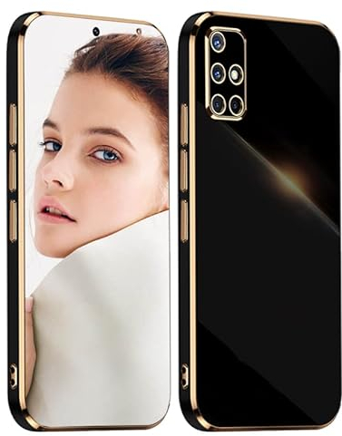 ATISIJIE Hülle für Samsung Galaxy A51 Handyhülle Original, Ultradünn Galvanisiertes Weiches Kieselgel Kratzfeste TPU Handyhülle, Einfaches Stilvoll Shiny Schutzhülle Cover Case Schwarz