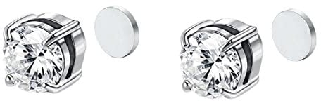 1 Pairs Magnetic Stud Earrings Round Magnetic Clip On Stud Earrings Non Piercing Earring Magnet Earring CZ Zirconia for Women Men Silver