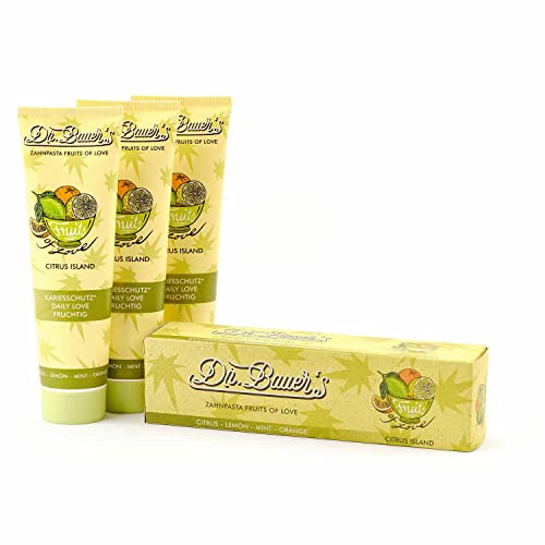 Dr. Bauer's Fruits of Love Citrus Island Zahnpasta, Zahncreme, 3er Pack | mit tollen Geschmacksrichtungen