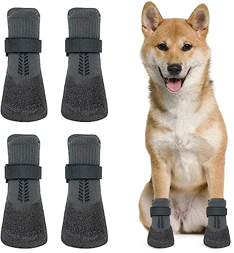 Idepet Hundesocken rutschfeste Hundeschuhe Welpen-Pfotenschutz wasserdichte Haustierstiefel im Freien Kleine Hundeschuhe Packung von 4 Socken für kleine mittlere Hunde