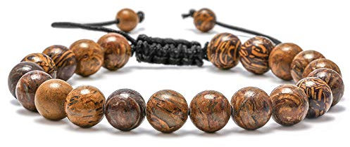 TINGN Edelstein Armband Perlen 8mm Naturstein Armband Perlen Männer Frauen Stressabbau Yoga Perlen Verstellbarer Halbedelstein Armband Armreif