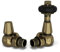 UK Radiators Brushed Antique Brass Finish Thermostatic Radiator Valve and Corner Lockshield - Traditional Design 1/2 x 15mm Wooden Head Corner Radiator Valve