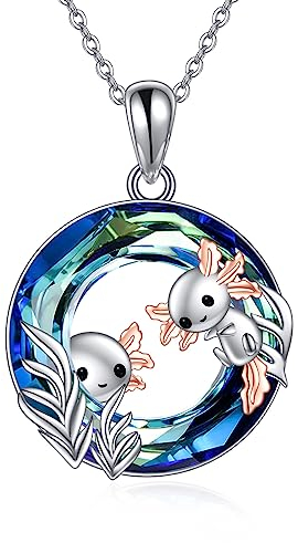 YAFEINI Axolotl Kette für Damen 925 Sterling Silber Axolotl Anhänger Halskette Axolotl Kristall Schmuck Geschenk für Frauen Mädchen Mama Tochter