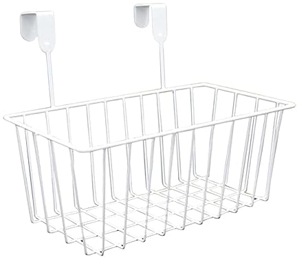 LOVIVER Grid Storage Baskets with Hooks, Metal Hanging Basket,Kitchen Storage Organizer Holder, Over Cabinet Door Basket for Kitchen, White