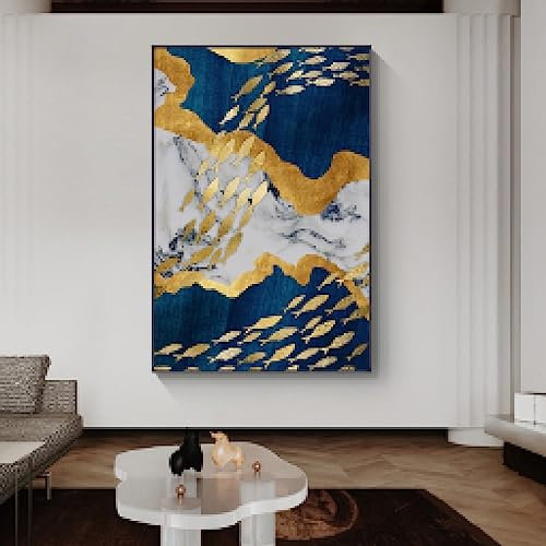 HOLEILUCK Modernes abstraktes Poster, Goldfisch-Gemälde, Wandkunst, Leinwandbilder, Tierposter für Heimdekoration, Wandgemälde, 90 x 150 cm, ungerahmt