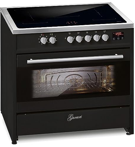 GURARI Induktionsherd E 913 BL in Schwarz | Standherd 90 cm mit Induktionskochfeld (Range Coocker) mit 5 zonen (2 Flex Zone) alle mit Booster | Induktions Standherd mit XXL Elektro Backofen 121 L
