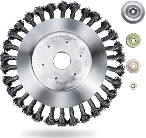 8'' Grass Trimmer Cutter Head for Garden Lawn Mower, Strimmer Wire Brush Head with Knotted Wire, Universal Solid Steel Wire Wheel for Brush Cutter Attachment Replacement skq