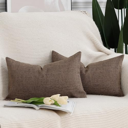 Madizz 2er Set Faux Leinen Kissenbezügen Weich Dekorative Kissenabdeckung für Sofa Schlafzimmer Kissenhülle Dunkelbraun 30x50 cm Rechteckig