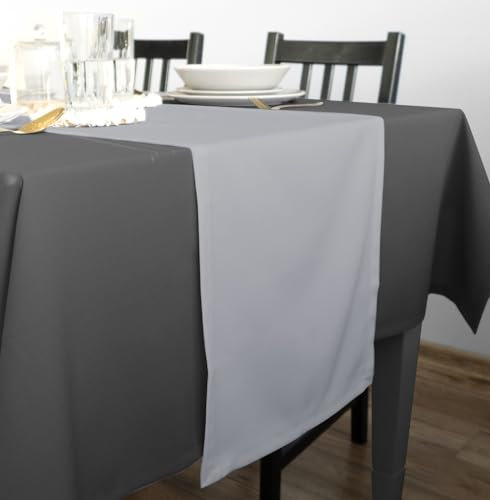 Rollmayer Hersteller Hochwertiger Tischwäsche Tischdecke Uni einfarbig Pflegeleicht Kollektion Vivid, Farbe & Größe wählbar (Silbergrau 31, 40x200cm) für Wohnungen und Hotels Premium-Qualität
