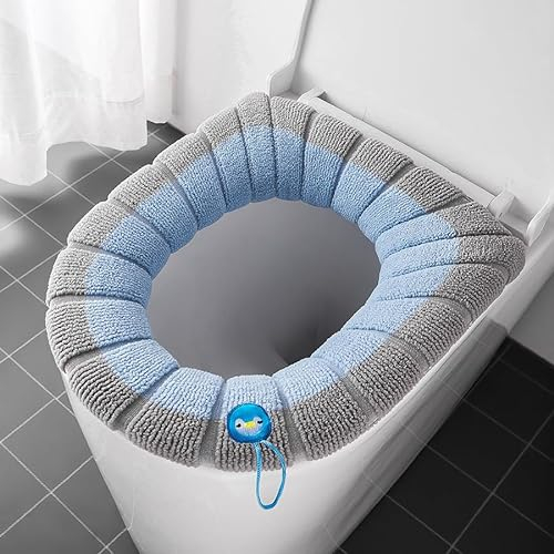 2pcs Toilet Seats, Toilet Seat Cover Cushion Bathroom Soft and Warm Washable Cover Pads with Handle