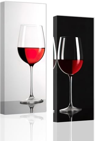 ZXHYWYM Wanddruck „Rotwein“ 2er Set rot schwarz und weiß Wanddekoration für die Küche Weinglas Leinwand Bild für Esszimmer Restaurant Bar Heimdekoration mit Rahmen (15x40cmx2)
