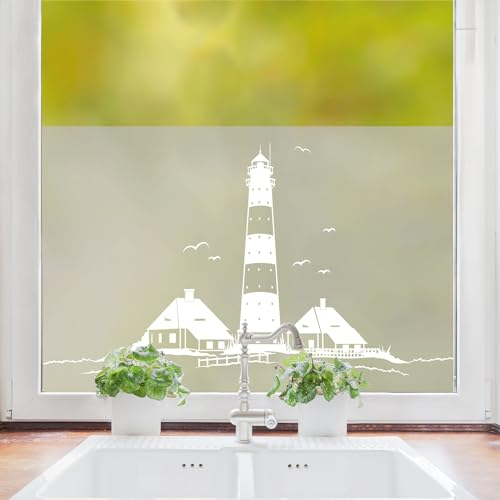 Wandtattoo Loft Sichtschutzfolie Leuchtturm Nordsee Westerhever Fensterfolie Fensterdeko Milchglasfolie wiederverwendbar, 120 cm hoch, 75 cm breit