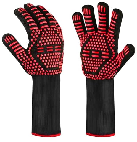 Gants de Barbecue résistants à la Chaleur Gants de Four Gants ignifuges Gants de Cuisson - OUTDOUSE BBQ Gants de Cuisine pour la Cuisson au Four, Rouge