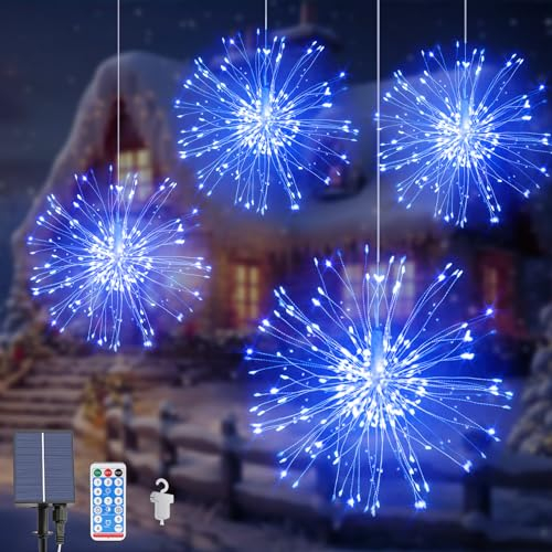 Acxilexy Solar Feuerwerk Lichterkette - 4 Stück, 480 LEDs Wasserdicht, 8 Modi, Fernbedienung, Kupferdraht - Für Außen, Garten, Baum Deko
