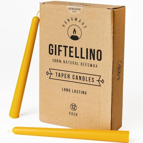 Reines Bienenwachs Stabkerzen Set - Brenndauer von 7 Stunden - 100% Reines Bienenwachs und Baumwoll Docht - Lange Duftfreie Dinnerkerzen - Handgemachtes Geschenk für Kerzenliebhaber (12)