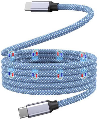 Magtame Cable de carga USB c, cable magnético USB C a USB C de 240w (5a), cable de carga rápida tipo C de bobina de nylon, adecuado para Samsung