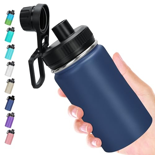 Milifox 350ml Insulated Water Bottle Leakproof,Vacuum Stainless Steel Water Bottles,Dual Use of Hot Cold Drinking Flask Double Wall Insulation,18 Hours Cold and 8 Hours Hot(Navy Blue)
