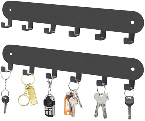 AIVORO Portachiavi da Parete con 6 Ganci, 2 Pezzi Porta Chiavi da Muro per Casa, Organizzatore di Chiavi per Ingresso, Soggiorno, Cucina (Nero)