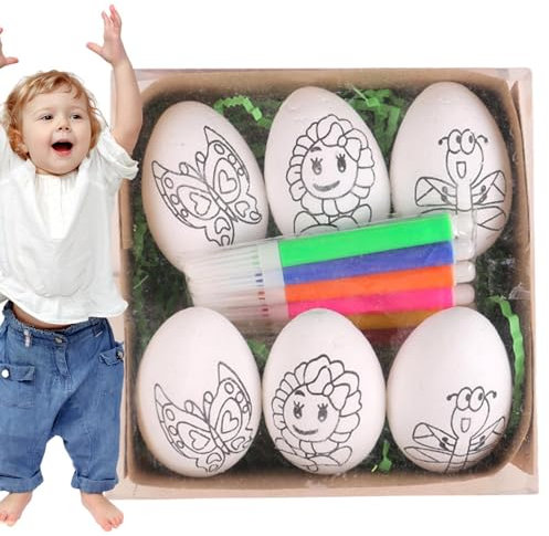 Aznever Ostereier-Dekorationsset, 6-teiliges Ostereier-Malset Zum Selbermachen, Bemalbare Beflockungseier Mit 6 Stiften, Kinderpartybevorzugungs-Ostergeschenke-Dekorationsset Für Kinder