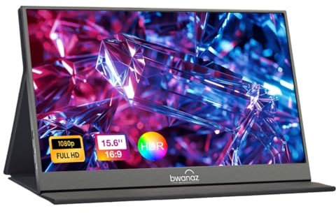 Bwanaz 15.6 FHD 1080P Portable Monitor USB-C HDMI IPS Display with Smart Cover/Stand, Speaker, Plug & Play, Ultra Slim External Monitor for PC, Mac, Phone, Xbox, PS5