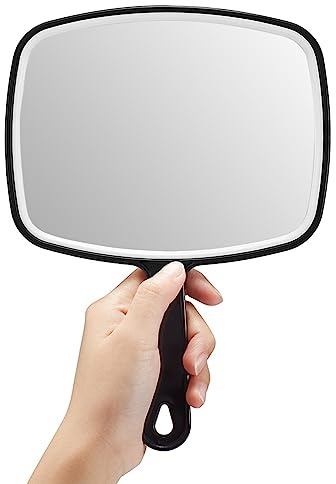 OMIRO Handspiegel,Schwarzer Handspiegel mit Griff,Quadratisch,26Lx18,7B cm | Salonspiegel, Handspiegel mit Griff, Reisspiegel, Handspiegel für Männer & Frauen, Groß, Schwarz