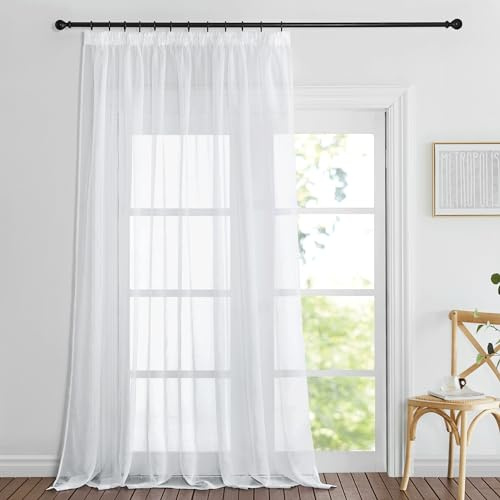 PONY DANCE Tende Bianche per Soggiorno Moderne con Effetto Lino 1 Pezzo | 200x260 CM, Decorazione, Trasparenti, con Fettuccia, Voile Curtains, per Interni, Traspirante, Liscia, Leggera, Eleganti
