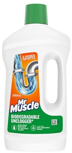 Mr Muscle Biodegradable Drain Unclogger & Cleaner, Biodegradable Formula to Clear Slow Drains, Safe on All Pipes, 750ml