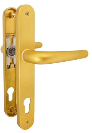 Bwintech 1 Satz Gold eloxierte UPVC-Türgriffe aus Edelstahl 304, 92mm Dornmaß, 210mm Schraubenlochabstand, 243mm Plattenlänge Geeignet Für Terrassentür, Haustür, Außentür